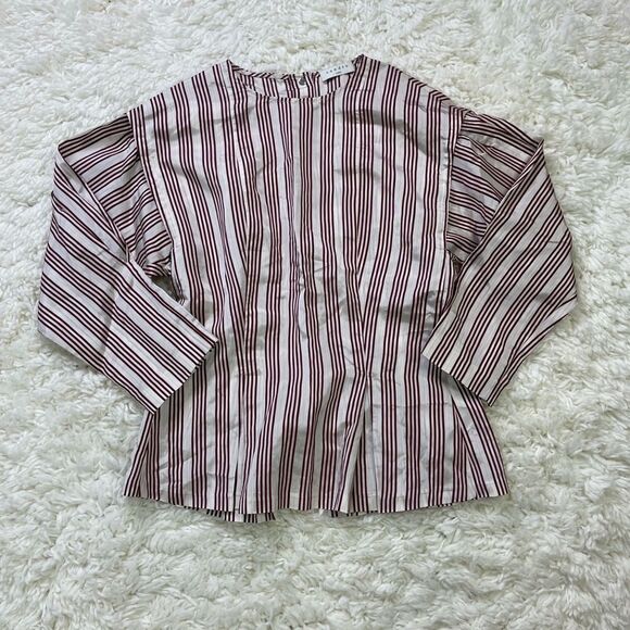 Sandro Iman Pleated Back-snap Blouse In Burgundy - Picture 5 of 9